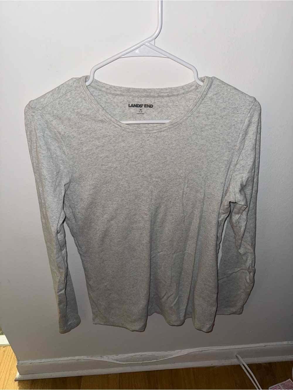 Lands' End Light Heather Gray Long Sleeve Crewneck Tee